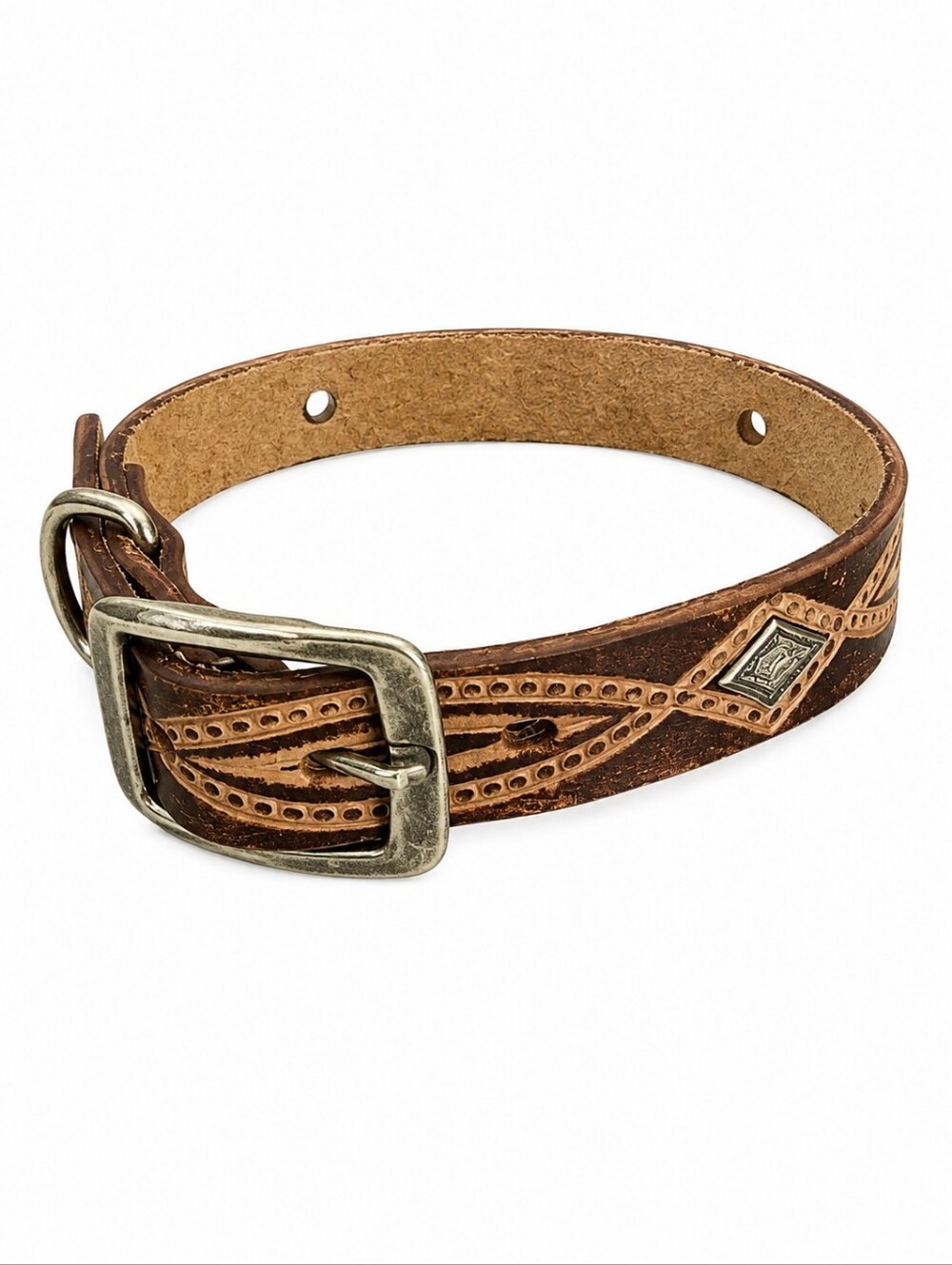 TEXAS LEATHER MFG Brown Western Leather Dog Collar NWOT